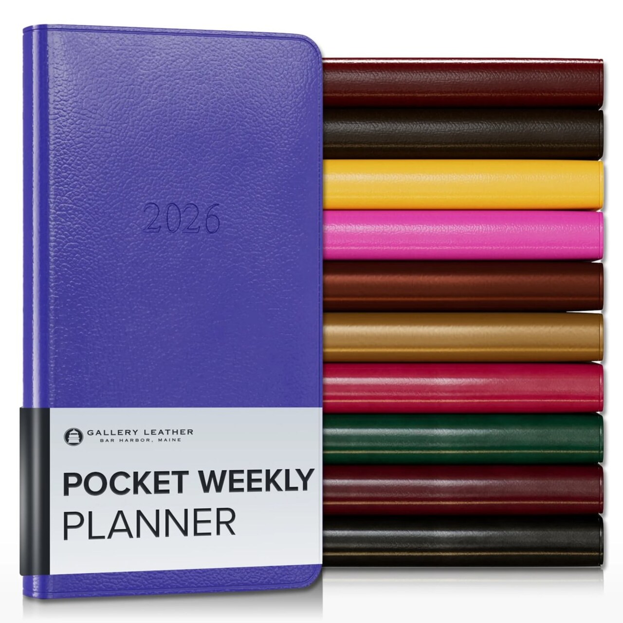 Gallery Leather Pocket Weekly and Monthly Planner 2026, Elegantly Bound Calendar Planner and Notebook with Stylish Gold-Gilded Page Edges, 12 Months - 6 x 3.25 "